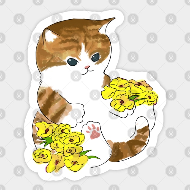 Mofu sand cat with flowers Sticker by Dr.Bear